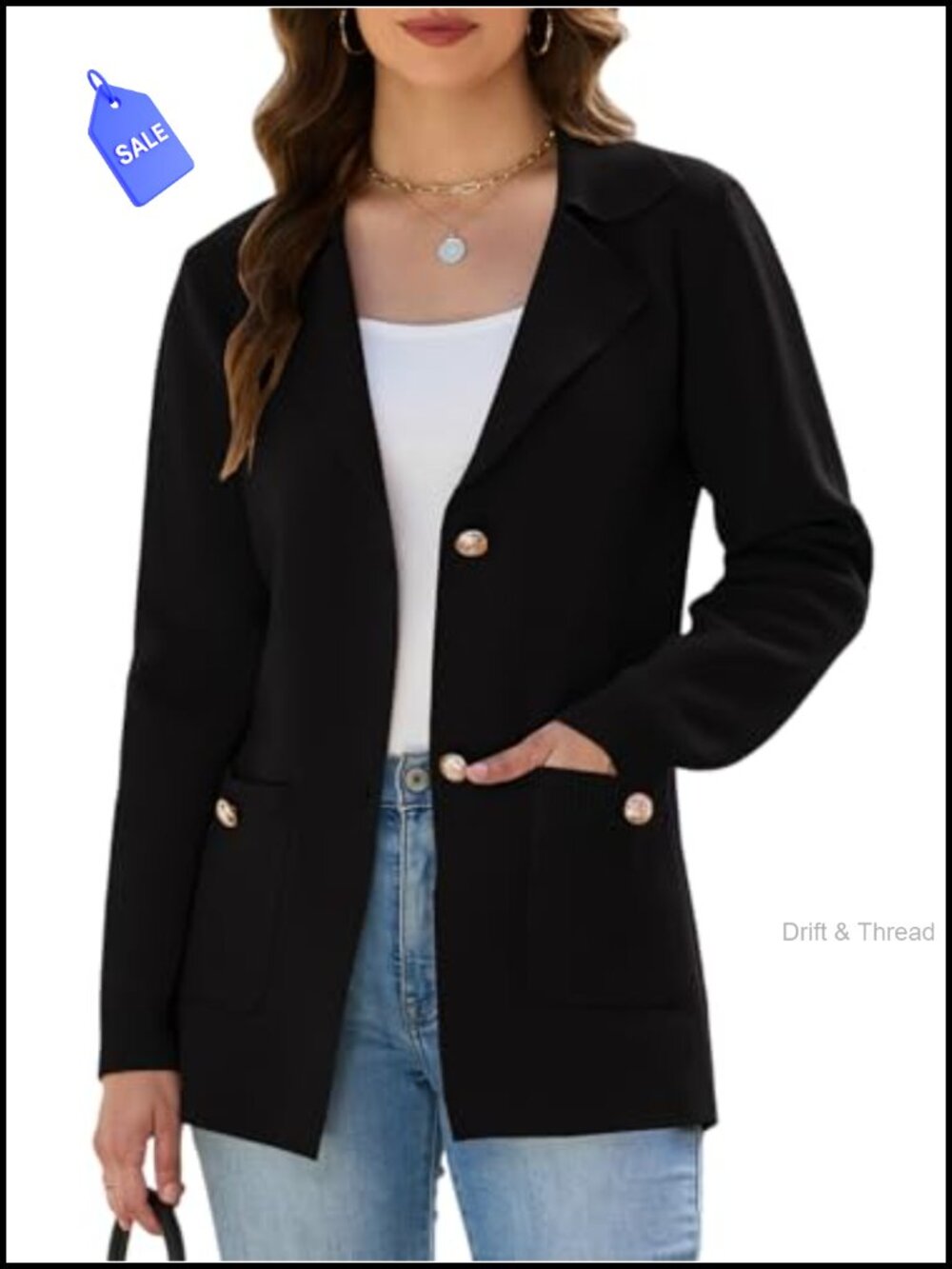 KateModa Women's Knit Sweater Blazer Button Front Business Casual Jacket with